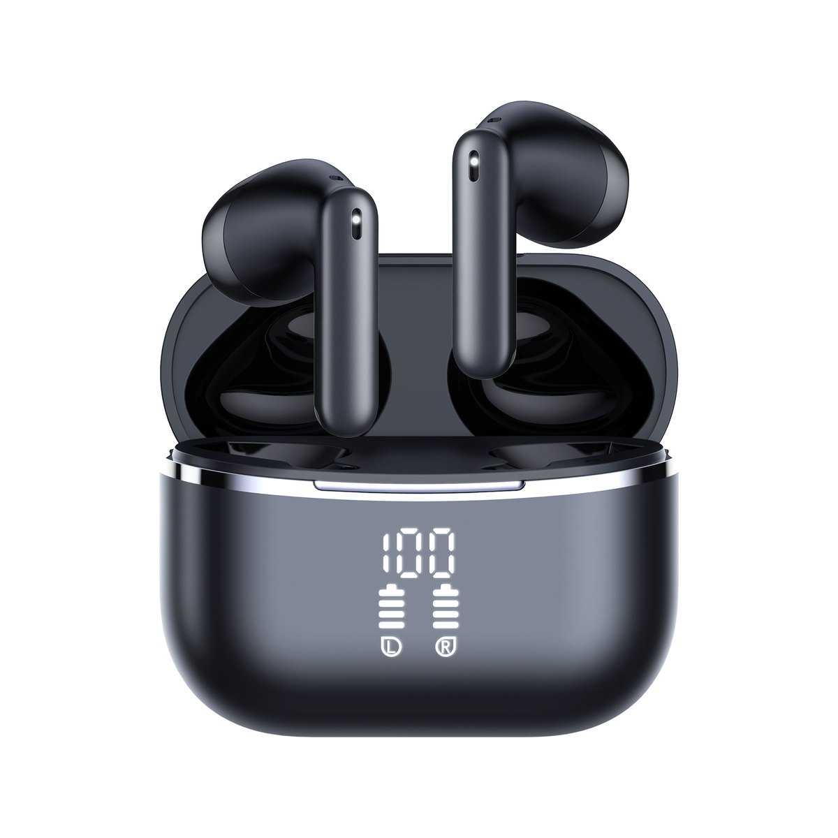 True wireless earbuds with hybrid noise cancelling, black