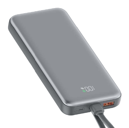 Power bank with built-in cables, graphite