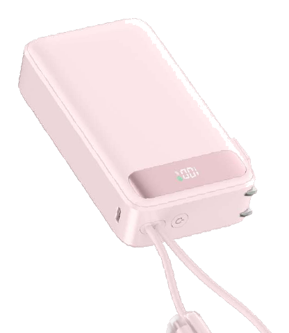 Power bank with built-in AC plug, pink