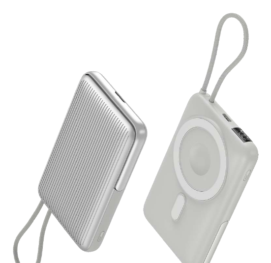 Magnetic wireless power bank with stand, light grey